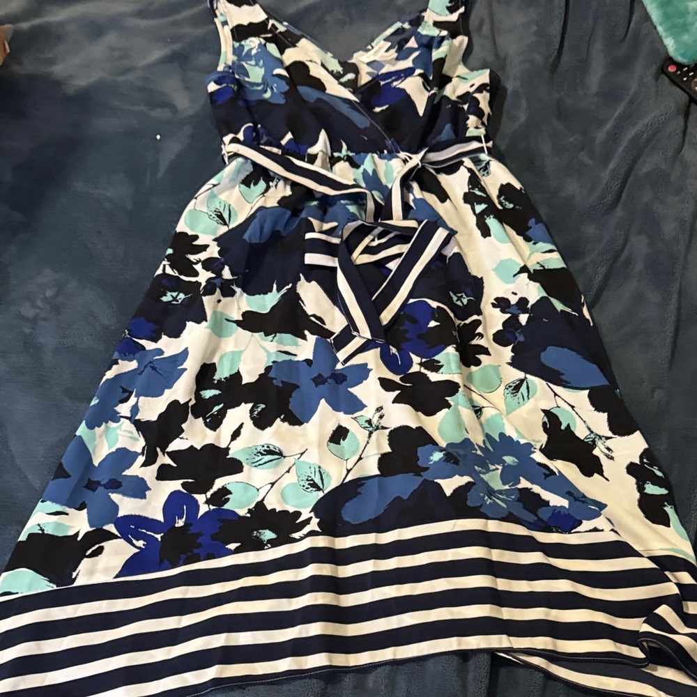 Motherhood Maternity Navy and Aqua Floral High Low Dress